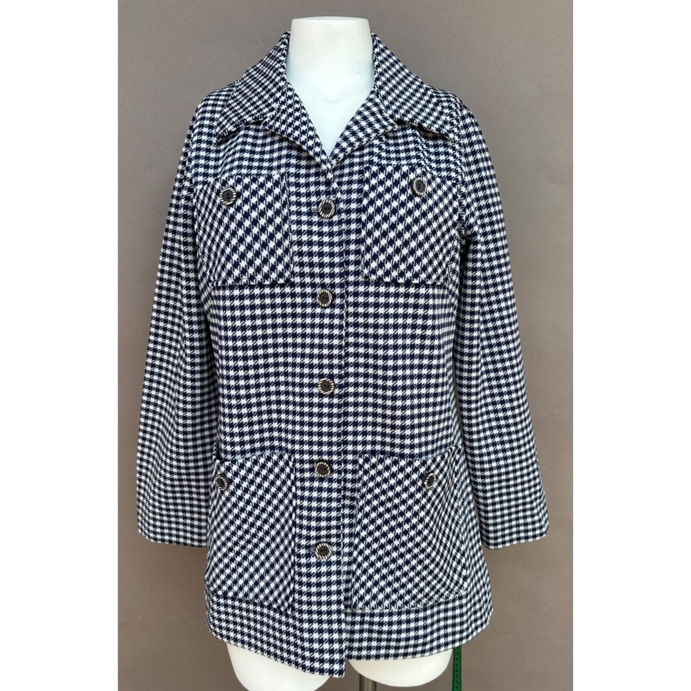 Vtg Dutchmaid Houndstooth Blazer Jacket Women's 40 Stretch Preppy L Academia